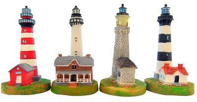 Gift Set of 4 Assorted Lighthouse Figure Figurines 4" each Handpaint Home Decor