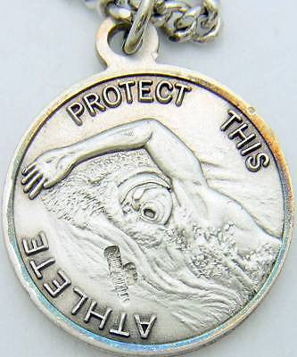 MRT Saint St Christopher Mens Sterling Silver Swimming Medal w Chain Boxed 3/4"