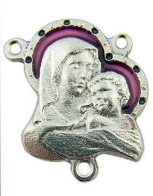 MRT Silver Plate w Enamel Mary Madonna & Child Jesus Rosary Centerpiece Gift 1"