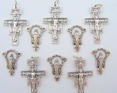 San Damiano Cross & Virgin Mary Miraculous Medal Center Piece Rosary Part LOT 10