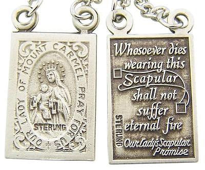 .925 Sterling Silver Scapular Medal 3/4" ea + 18" Rhodium Plated Chain Gift