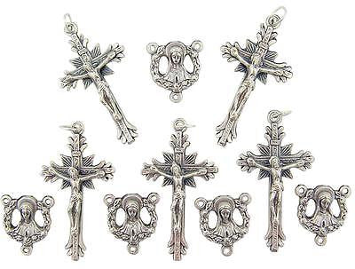 MRT Rosary Lot Of 10 Praying Madonna Round Silver Plate Center & Crucifix Italy