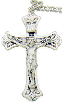 .925 Sterling Silver Crucifix Catholic Cross 1 3/8" w Chain Boxed Gift
