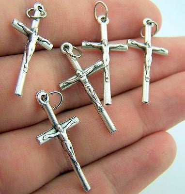 Set of 5 Silver Tone Rosary Parts Cross Crucifix Pieces