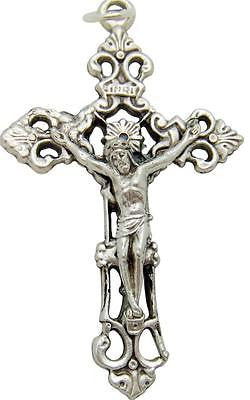 MRT Italian Crucifix Pendant Silver Tone Metal Large Holy Cross Catholic Gift 2"