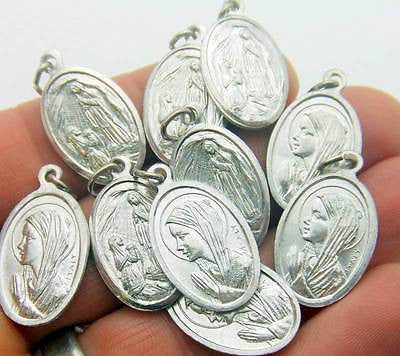 10 Lot Lady Of Lourdes Silver Tone Aluminum Medal Catholic Gift 3/4" Italy