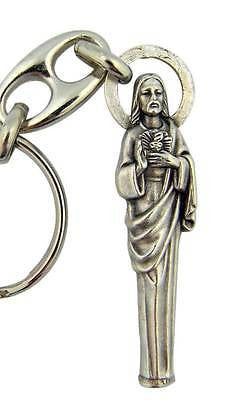 MRT Sacred Heart Of Jesus Key Chain Ring Silver Plate Catholic Saint 2" Keychain