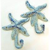 Heavy Cast Iron Pair of Blue Starfish Hooks 4.75" Metal Nautical Beach Gift