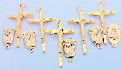 MRT Lot 10 Rosary Parts Gold Tone 2" Crucifix w/ 1" Praying Madonna Centerpiece