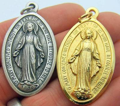 MRT Lot Of 2 Different GIANT 2" Miraculous Mary Medal Silver & Gold Tone Gift