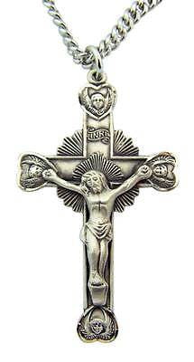 MRT Sterling Silver Crucifix 1 3/4" Large Sunburst Cross Gift w S Steel Chain