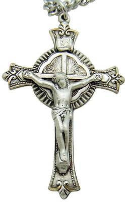 MRT Solid LARGE Sterling Silver Ornate Mens Crucifix Cross 1.75" w/ Chain Boxed