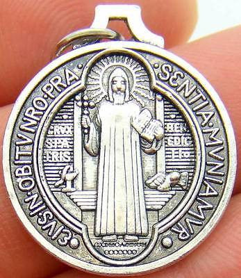 MRT St Saint Benedict Silver Tone Metal Protection Medal Crest Gift 7/8" Italy