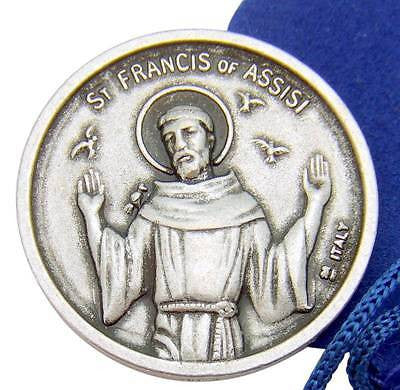 St Saint Francis 1 Inch Prayer Coin Token Silver Tone Metal w Bag Italy by MRT