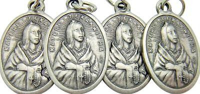 4 Kateri Tekakwitha Catholic Mohawk Saint Medal Silver Tone Metal 3/4" Italy