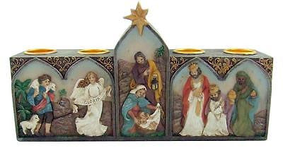 MRT Joy to the World Christmas Nativity Scene Votive 4 Candle Holder Cast Resin