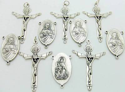 10 Lot Of Silver Plate Rosary Parts Of LARGE Crucifix & Jesus Centerpiece