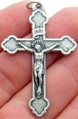 MRT Silver Plate Budded Gothic Cathedral Cross Pendant Medal 1 3/4" from Italy
