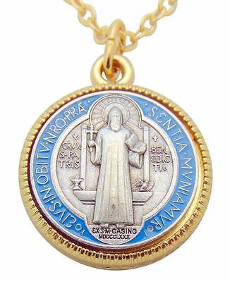St Benedict Solid Pewter with Enamel 1" Saint Medal + Chain Boxed from Italy