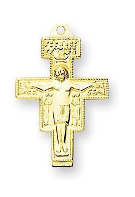 MRT Gold Over Sterling Silver 13/16" San Damiano Crucifix Cross w 18" Chain
