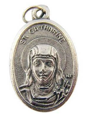 MRT St Catherine Catholic Saint Holy Medal Silver Plate Gift 3/4" from Italy