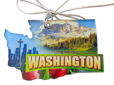Washington Christmas Ornament Acrylic State Shaped Decoration Boxed Gift Made in The USA