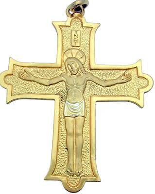 VERY RARE 24K Gold Over Solid .925 Sterling Silver Pectoral Crucifix Cross 4"
