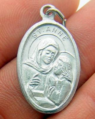 MRT St Anne Mothers Saint Silver Tone Aluminum Medal Catholic Gift 3/4" Italy