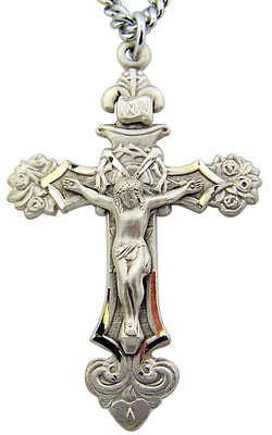 MRT Sterling Silver Crucifix 1 3/4" Large Crown Of Thorns Cross w S Steel Chain