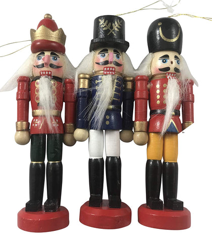 Wooden Nutcracker Christmas Ornament Hand Painted Wood Tree Decoration Set of 3