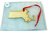 Massachusetts Wooden State Map Christmas Ornament Boxed Gift Handmade in The U.S.A.