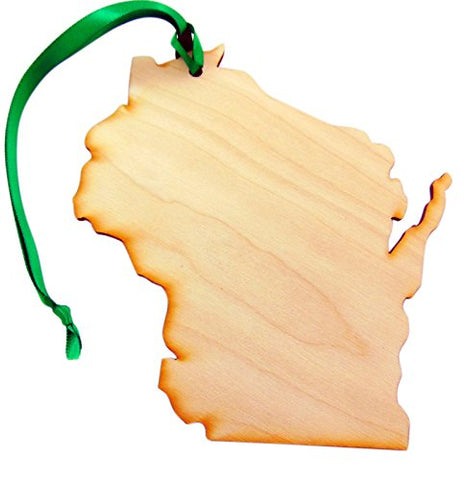Wisconsin Wooden Christmas Ornament Boxed Wood State Handmade in the USA