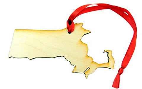 Massachusetts Wooden State Map Christmas Ornament Boxed Gift Handmade in The U.S.A.