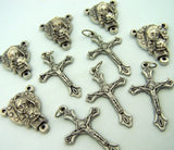 Mary with Child Jesus Centerpiece & Cross Crucifix Rosary Silver Tone Metal Parts Set of 10