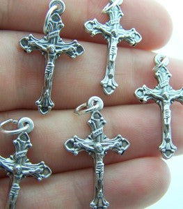 Silver Tone Liturgy Crucifix Lot of 3 Cross Pendants for Rosary Making 1  1/2 In