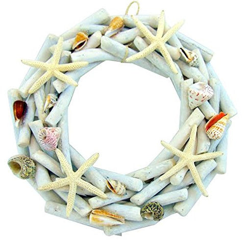 Driftwood Wreath with Starfish & Seashells Large Nautical Beach Decor 14 1/2"