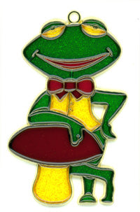 Frog with Mushroom Suncatcher Forest Christmas Ornament Decoration, 4 1/2 Inch