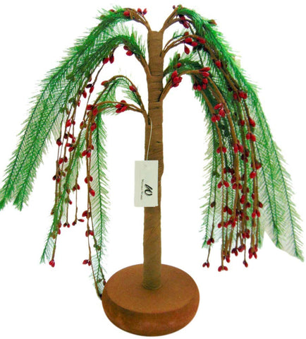 Table Christmas Tree Artificial Pine with Red Berries Holiday Home Decoration, 12 Inch