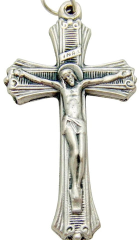 MRT Ribbed Pectoral Crucifix Pendant Silver Plate Jesus Catholic Cross 2" Italy