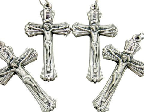 4 Lot Ribbed Pectoral Crucifix Pendant Silver Plate Catholic Cross 2" Italy