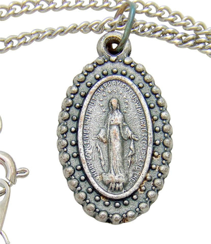 MRT Miraculous Mary Medal Silver Plate Necklace Pendant Jewelry w Chain & Box