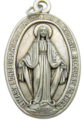 MRT Miraculous Mary Madonna Medallion Medal Pendant LARGE Silver Plate Italy 1.5