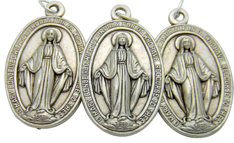 3 Miraculous Mary Madonna Medal Pendant LARGE Silver Tone Metal Gift Italy
