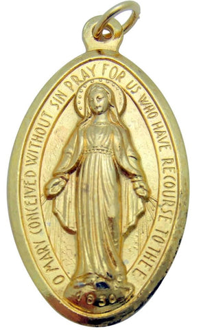 MRT Miraculous Mary Madonna Medal Pendant HUGE Gold Tone Metal Gift Italy 2"