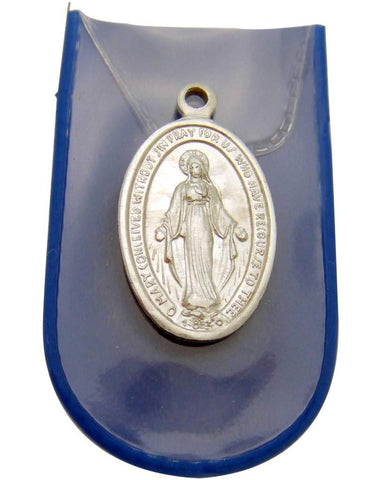 MRT Silver Tone Metal Miraculous Medal in Vinyl Pouch Silver Plate Gift Italy