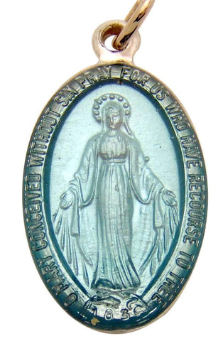 Blue Enamel Metal Miraculous Mary Medal Catholic Pendant Charm 1" Gift Italy