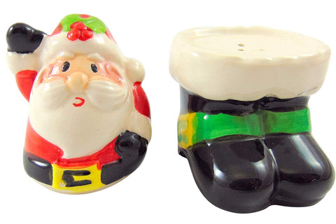 Santa Salt and Pepper Shaker Set 2 Piece Jolly Saint Nick with Boots Christmas Table Decoration