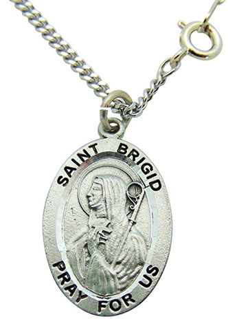 St Brigid Pewter Medal 3/4 Inch with Stainless Steel Chain Ladies Saint Gift