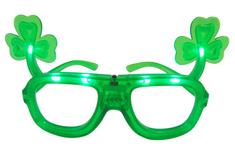 St Patrick's Day LED Flashing Shamrock Glasses Light Up Irish Novelty for Paddy's Day