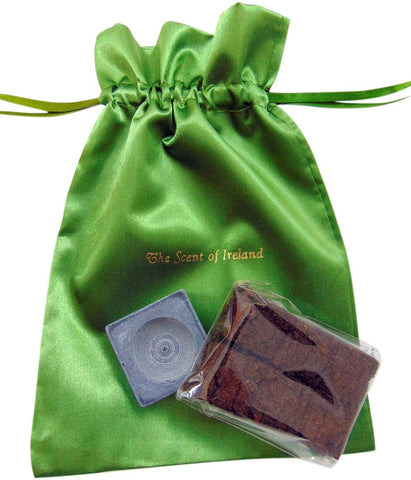 Irish Turf Peat Incense Burner with 6 Mini Sods in a Scent of Ireland Drawstring Gift Bag